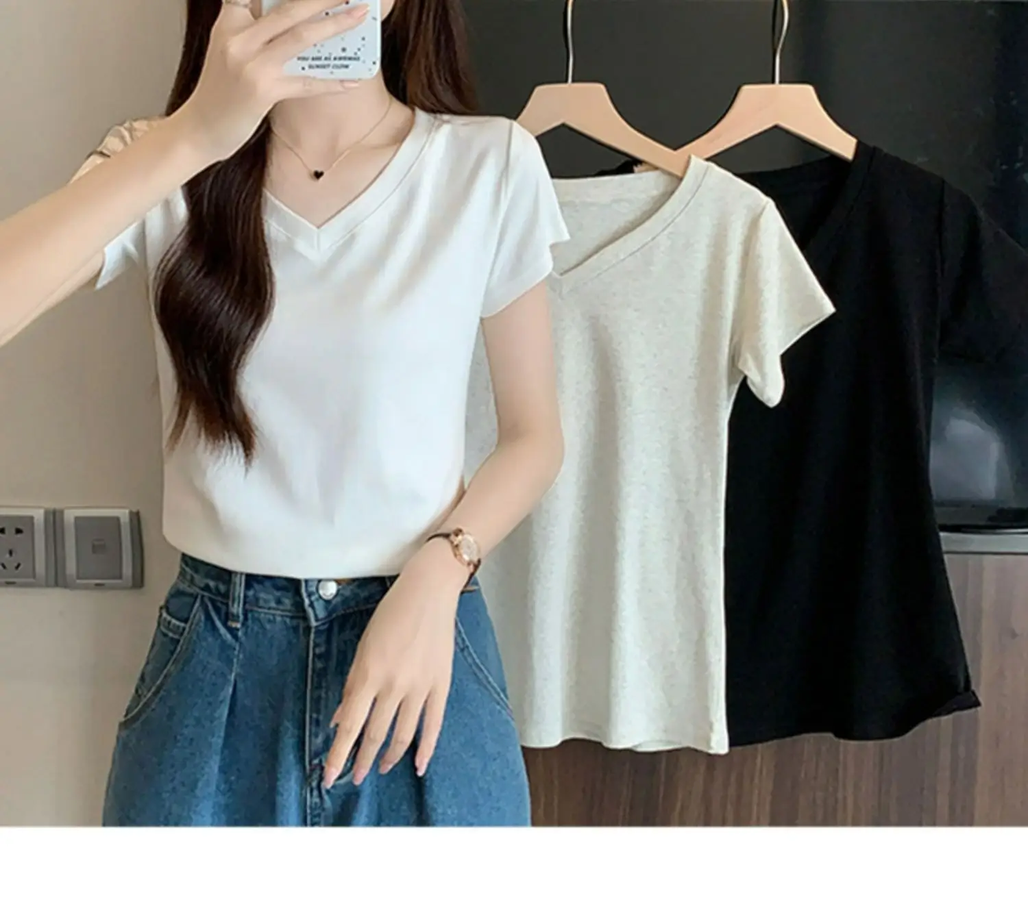 White V Neck Pure Cotton T-Shirt Women's Half-Sleeved 2025 — feature 16