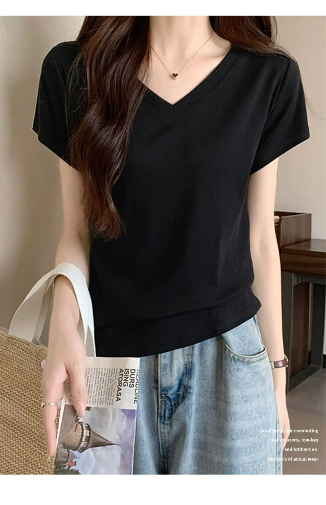 White V Neck Pure Cotton T-Shirt Women's Half-Sleeved 2025 — feature 18