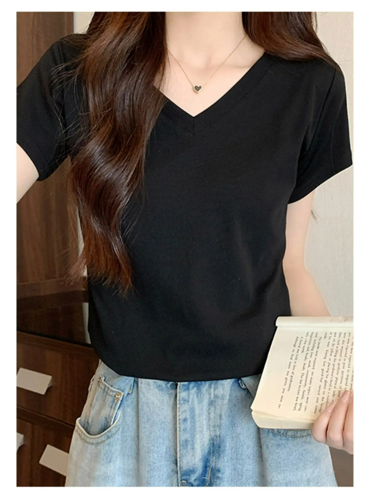 White V Neck Pure Cotton T-Shirt Women's Half-Sleeved 2025 — feature 19