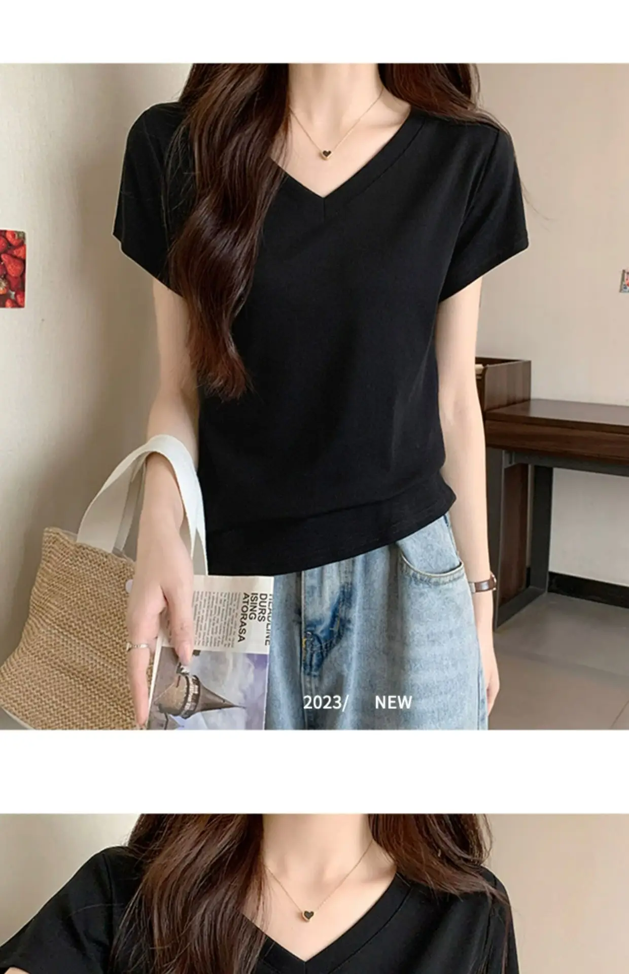 White V Neck Pure Cotton T-Shirt Women's Half-Sleeved 2025 — feature 20