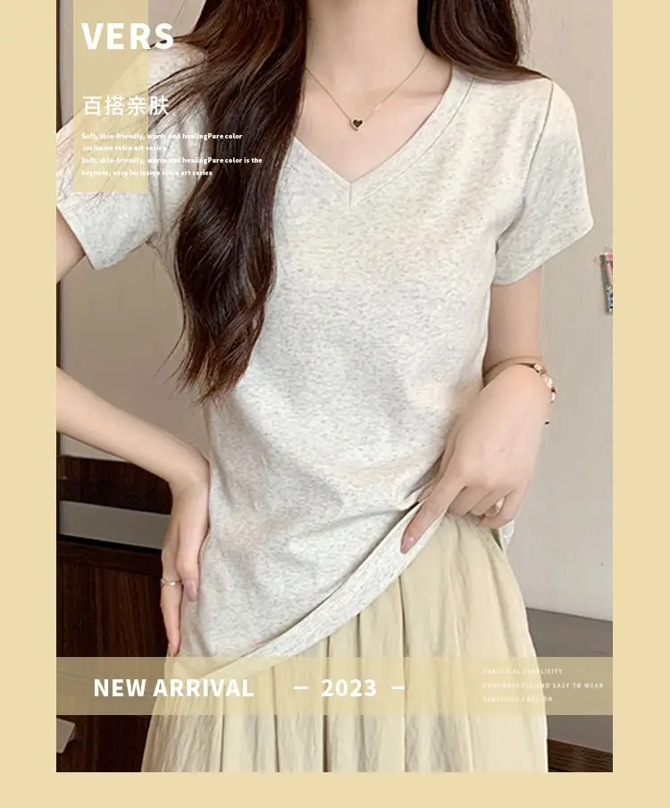 White V Neck Pure Cotton T-Shirt Women's Half-Sleeved 2025 — feature 3