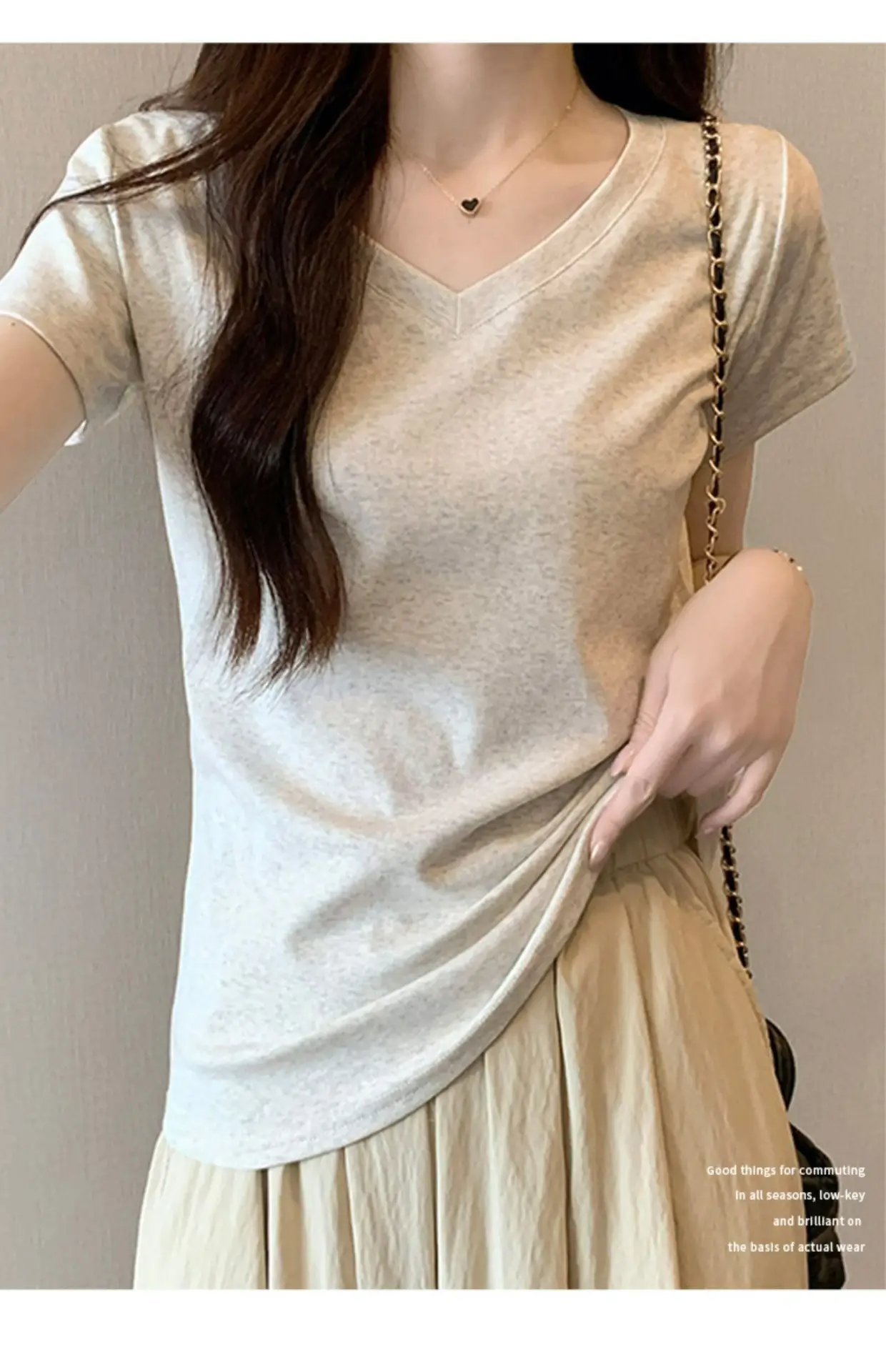 White V Neck Pure Cotton T-Shirt Women's Half-Sleeved 2025 — feature 8