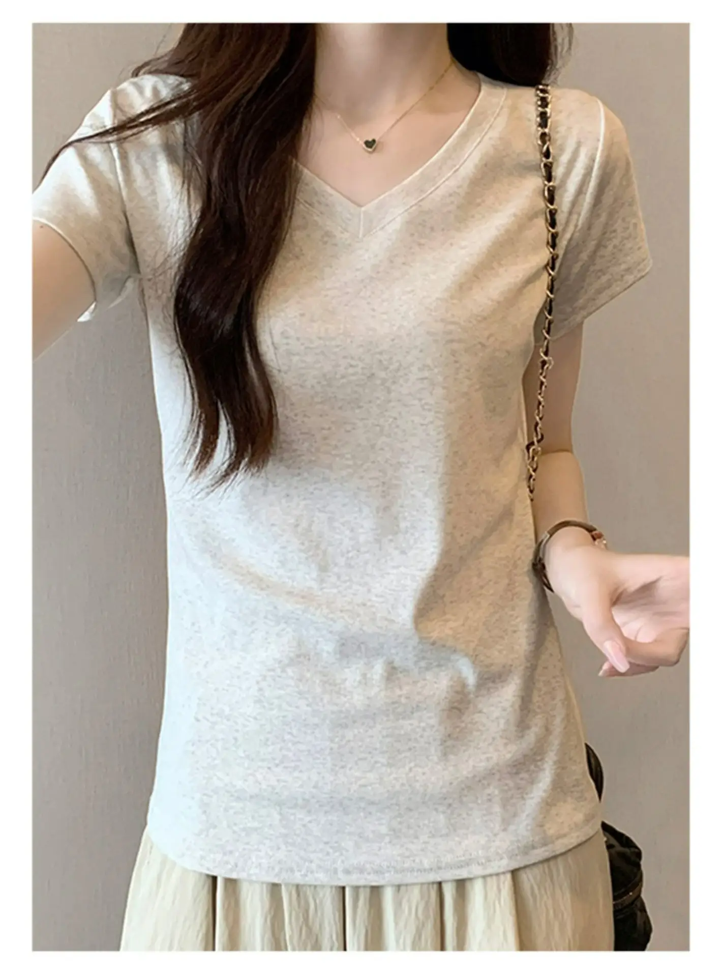 White V Neck Pure Cotton T-Shirt Women's Half-Sleeved 2025 — feature 9