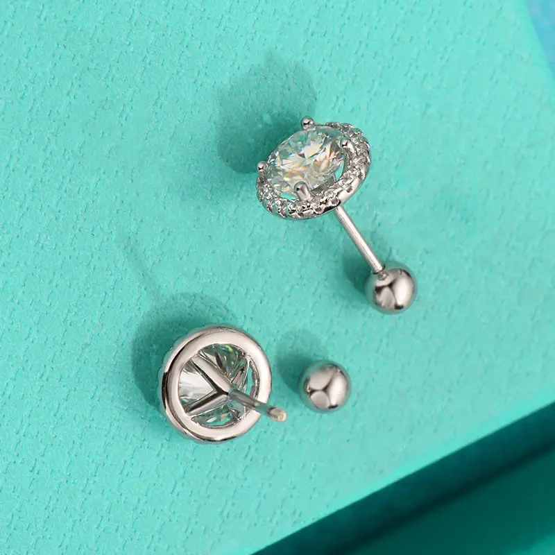 Sterein Silver Moissanite Earrings Round Diamond All Match - Image 3