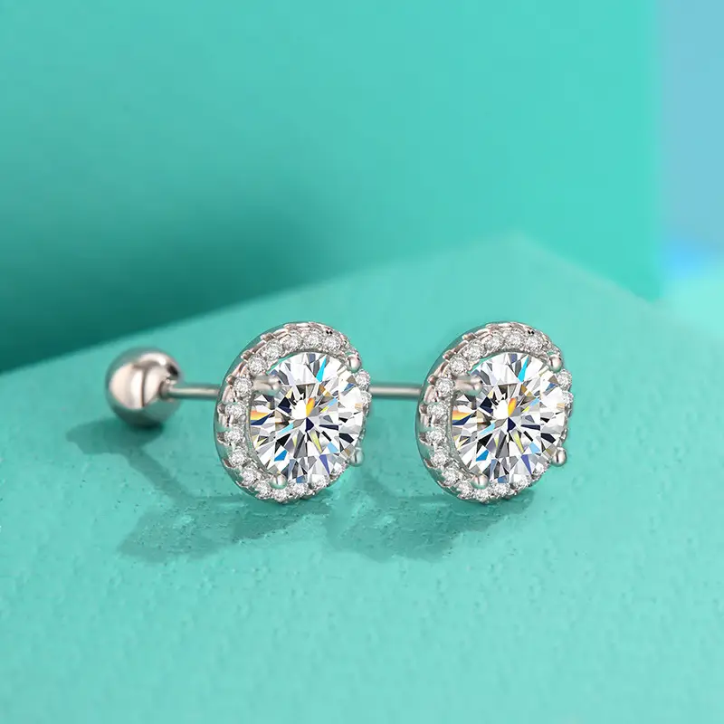 Sterein Silver Moissanite Earrings Round Diamond All Match - Image 4