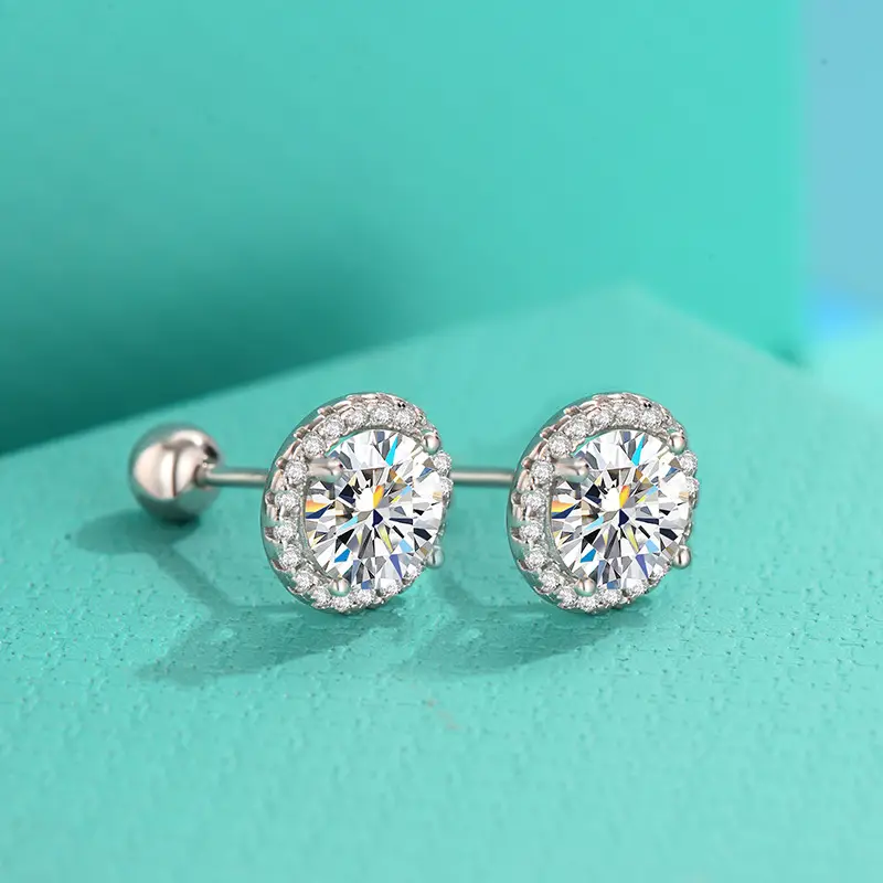 Sterein Silver Moissanite Earrings Round Diamond All Match — feature 8