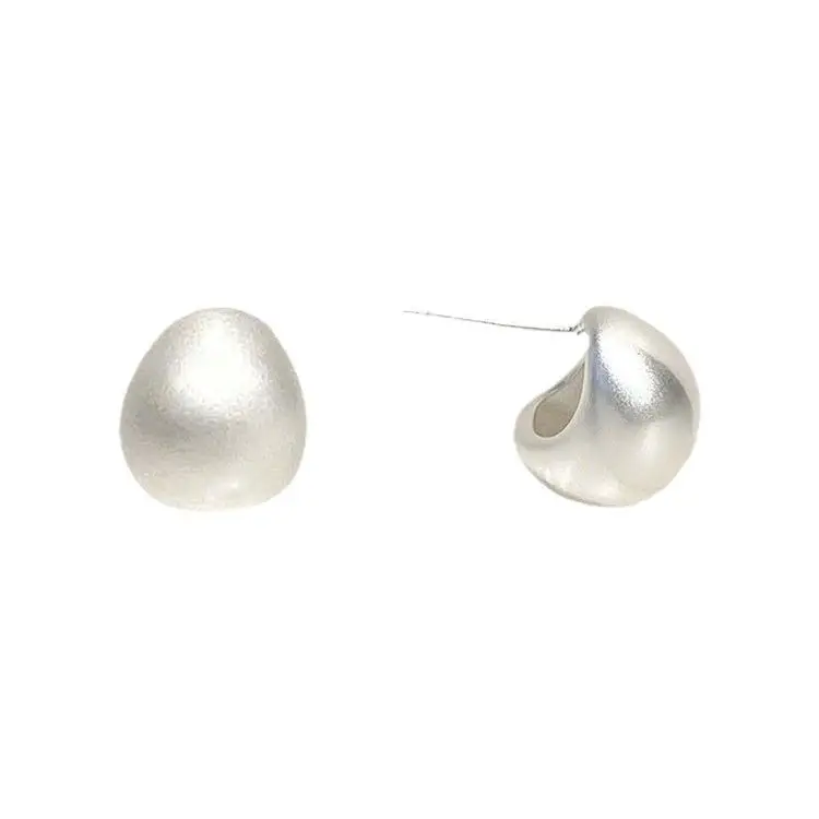 Women's Round Water Drop Frosted Metal Earrings - Image 7