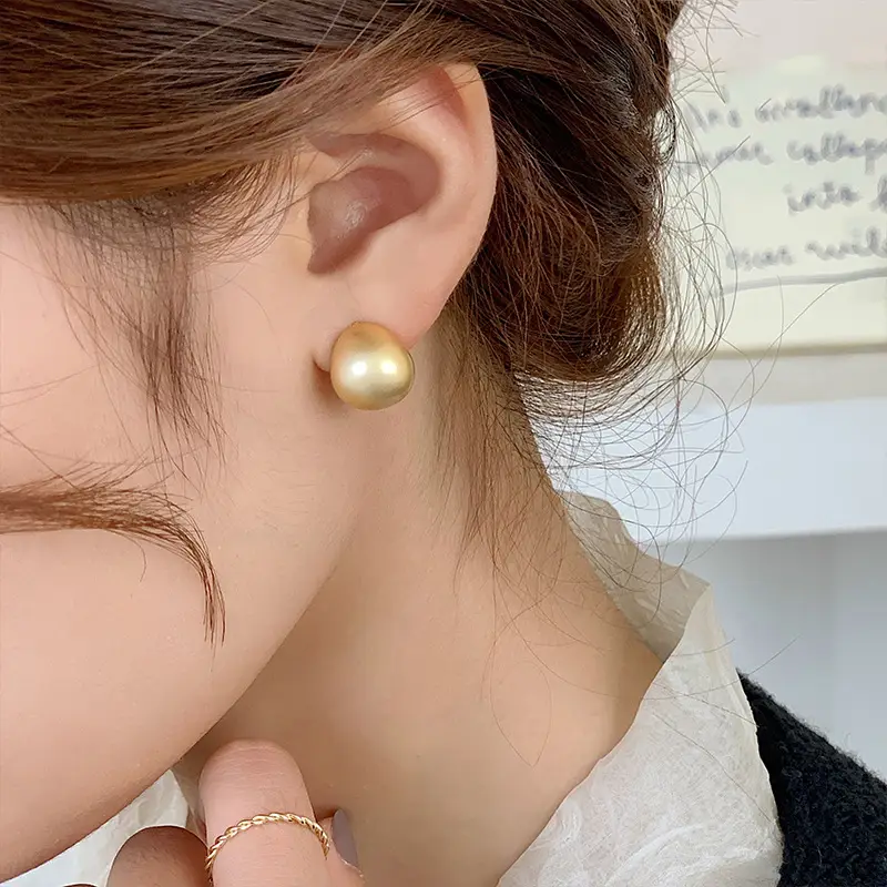 Women's Round Water Drop Frosted Metal Earrings - Image 2