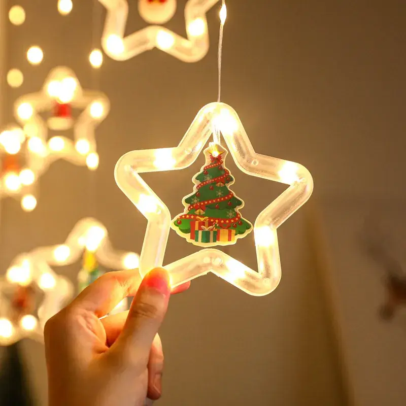 Glowing Elk Pentagram Ice Bar Light Hanging Decoration Christmas Atmosphere Indoor Curtain Decoration Arrangement Cross-Border