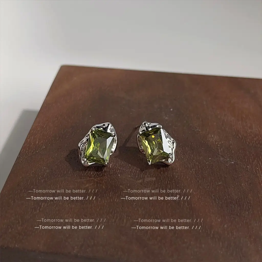 Olive Green Zircon Earrings for Women - Image 4