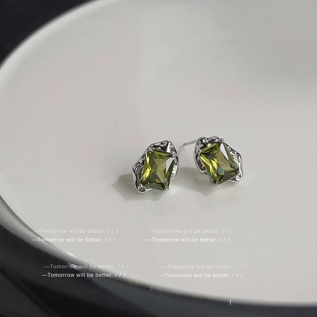 Olive Green Zircon Earrings for Women - Image 5