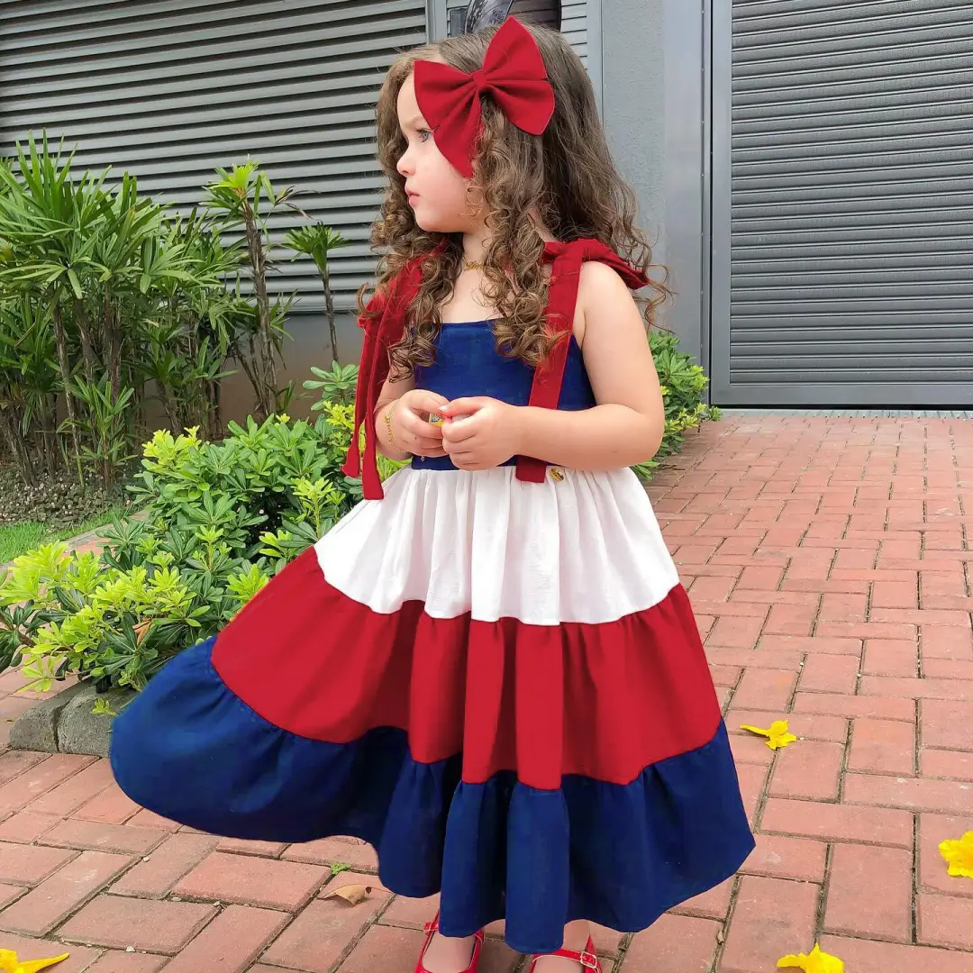 2 Piece Red Blue Skirt & Hairband Set for Girls