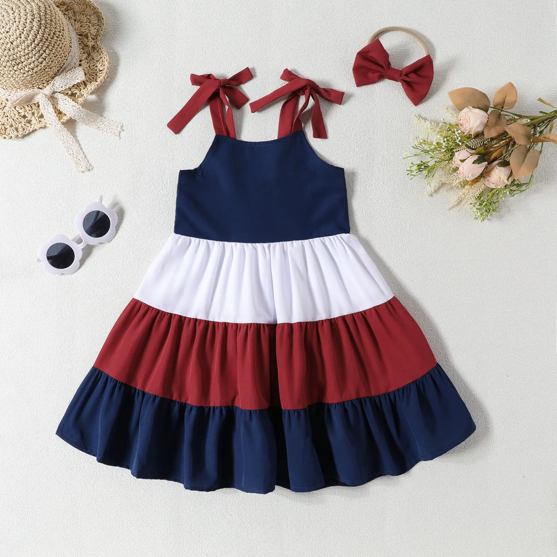 2 Piece Red Blue Skirt & Hairband Set for Girls