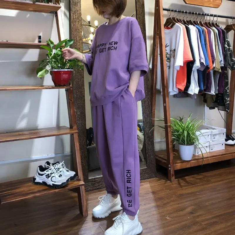 Purple Chubby Girls Sports Suit Summer Two-Piece Set