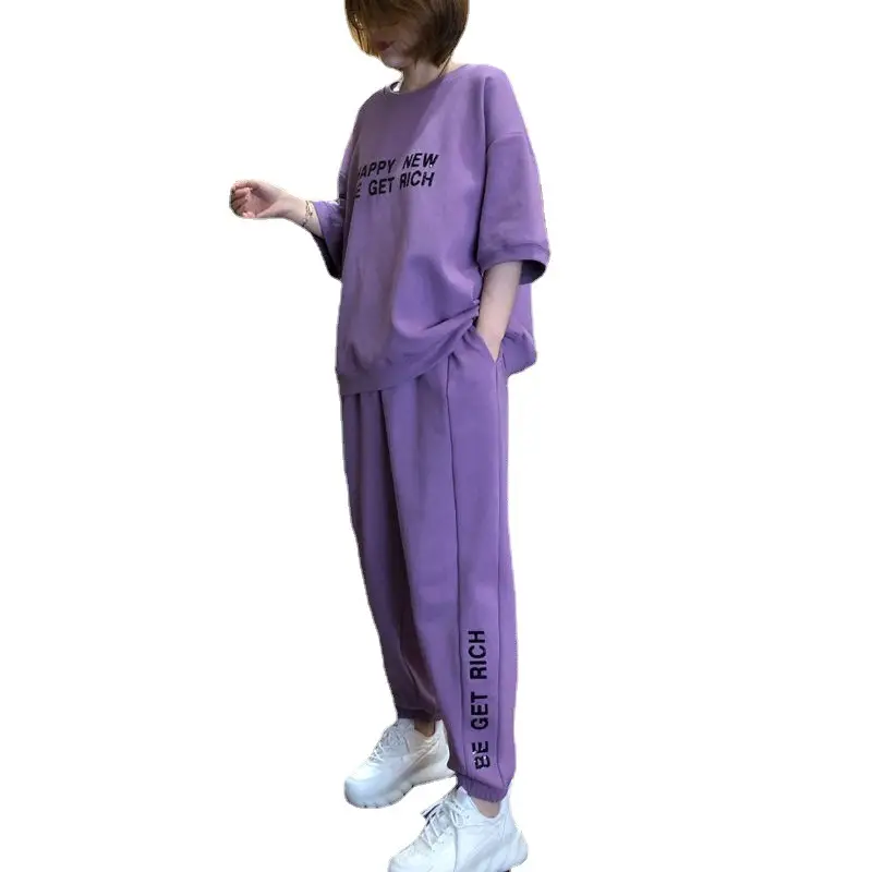 Purple Chubby Girls Sports Suit Summer Two-Piece Set