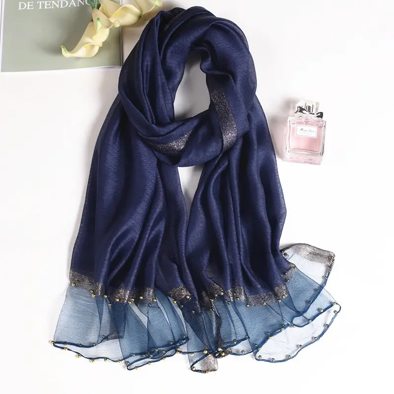 Wool Silk Scarf with Hand Beads for Women - Image 14
