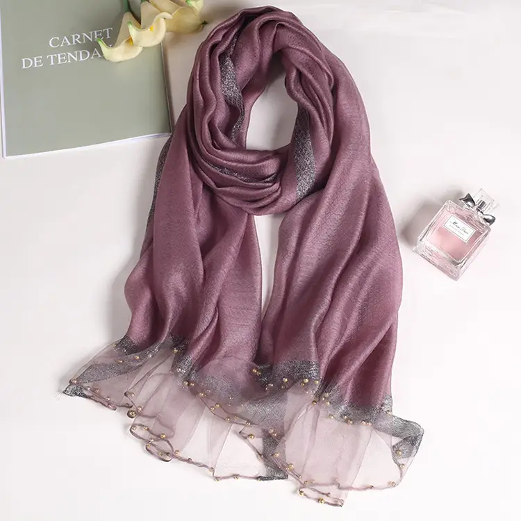 Wool Silk Scarf with Hand Beads for Women - Image 17