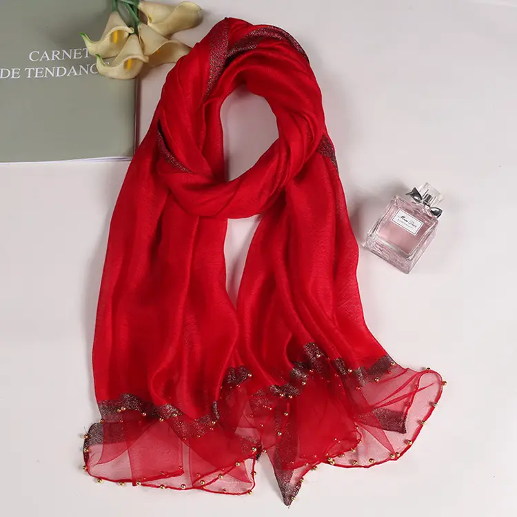 Wool Silk Scarf with Hand Beads for Women - Image 10