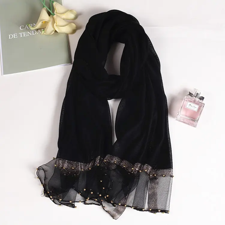 Wool Silk Scarf with Hand Beads for Women - Image 11