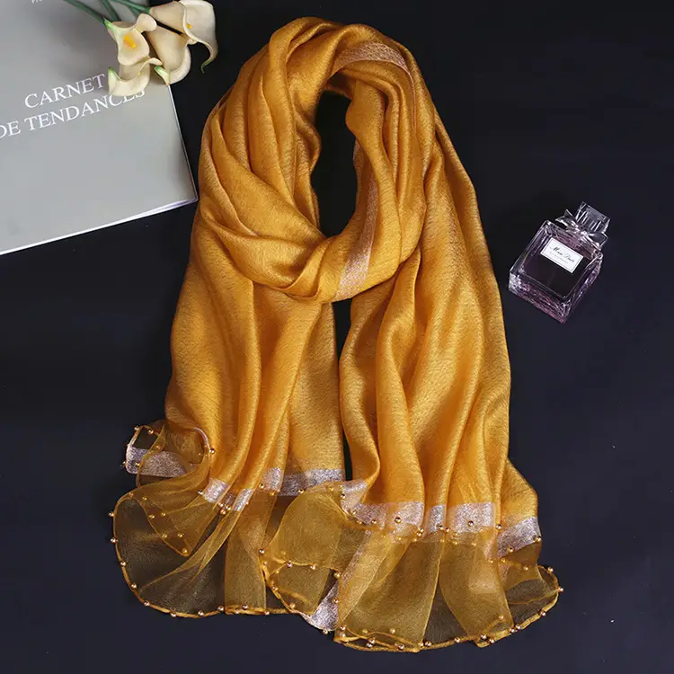 Wool Silk Scarf with Hand Beads for Women - Image 12