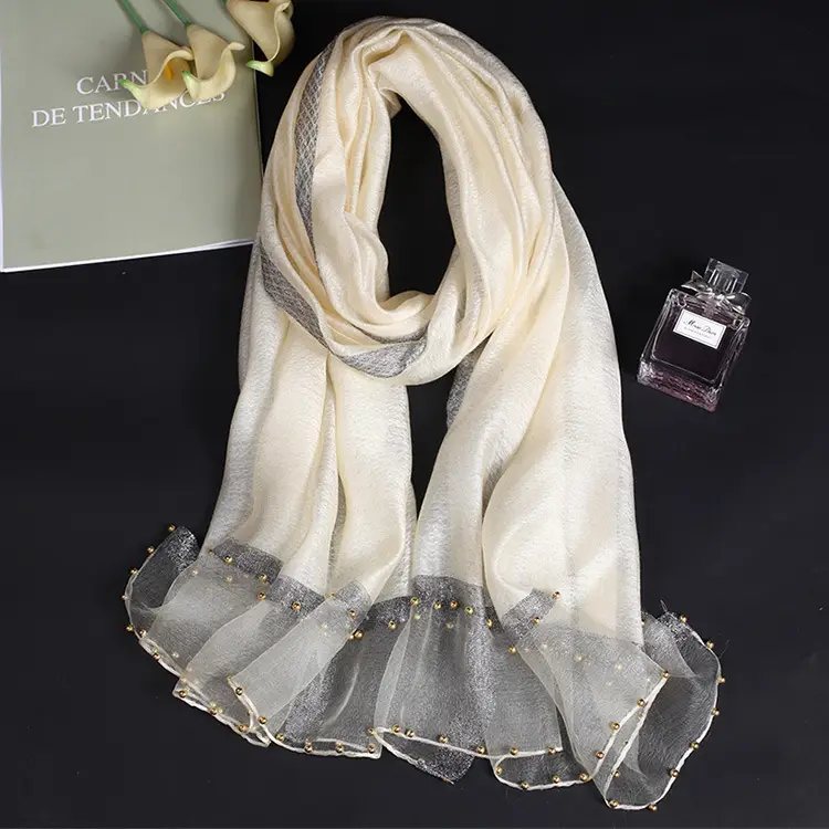 Wool Silk Scarf with Hand Beads for Women - Image 4