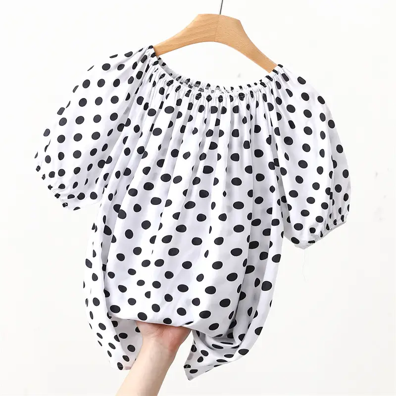 Women's Polka Dot Cotton Silk One-Line T-Shirt - Image 3