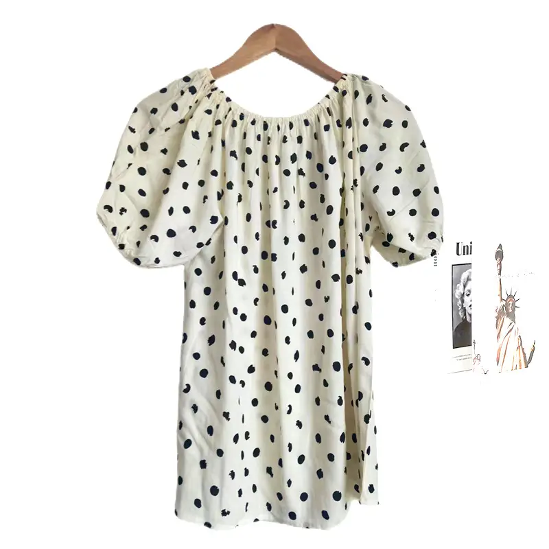 Women's Polka Dot Cotton Silk One-Line T-Shirt - Image 15