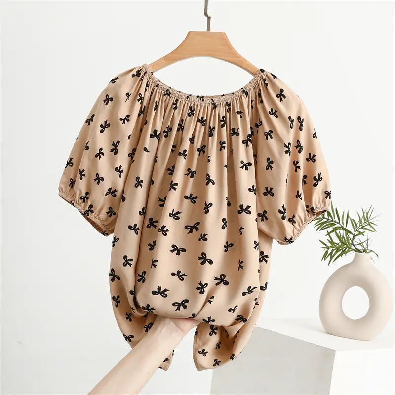 Women's Polka Dot Cotton Silk One-Line T-Shirt - Image 21