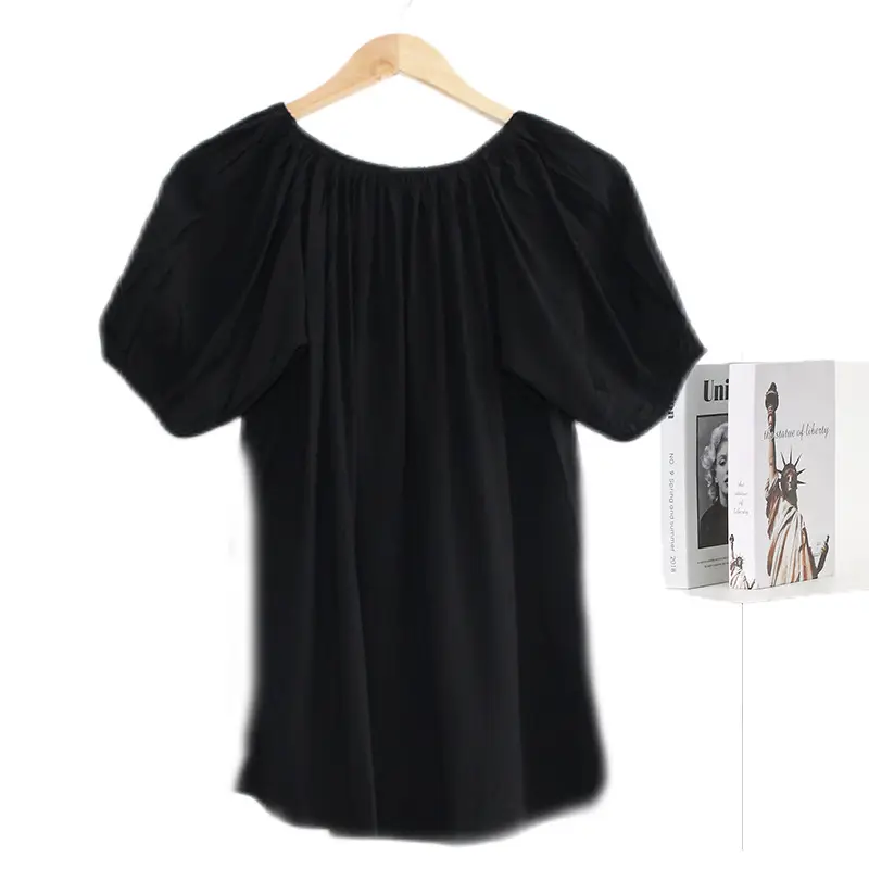 Women's Polka Dot Cotton Silk One-Line T-Shirt - Image 7