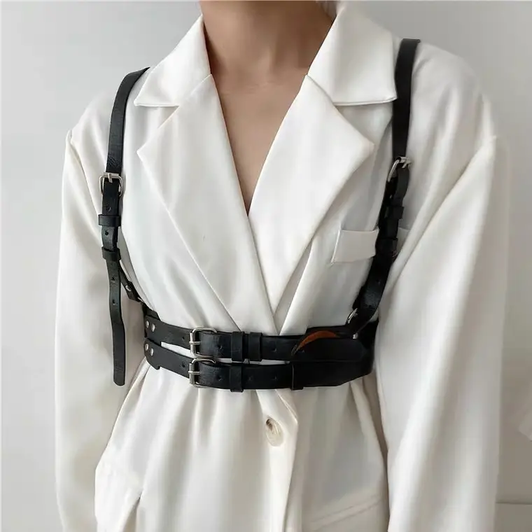 Women's Punk Leather Vest Vest Waist Seal Outer Wear Strap - Image 3