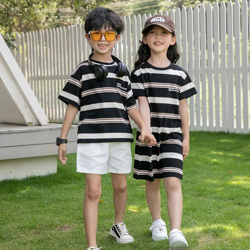 2023 Summer Striped T-Shirt Shorts Set for Boys & Girls - Image 4