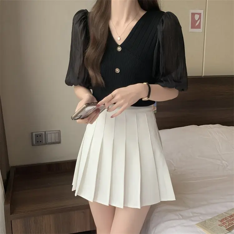 Women French Style V Neck Sweater Top Summer Slimming — feature 10