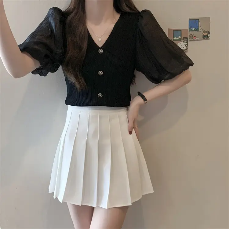 Women French Style V Neck Sweater Top Summer Slimming — feature 6
