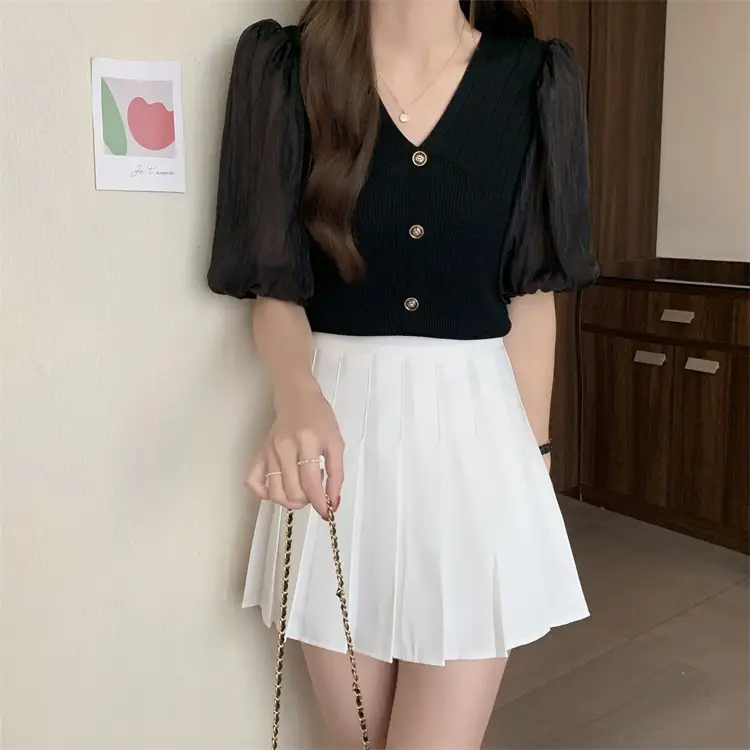 Women French Style V Neck Sweater Top Summer Slimming — feature 7