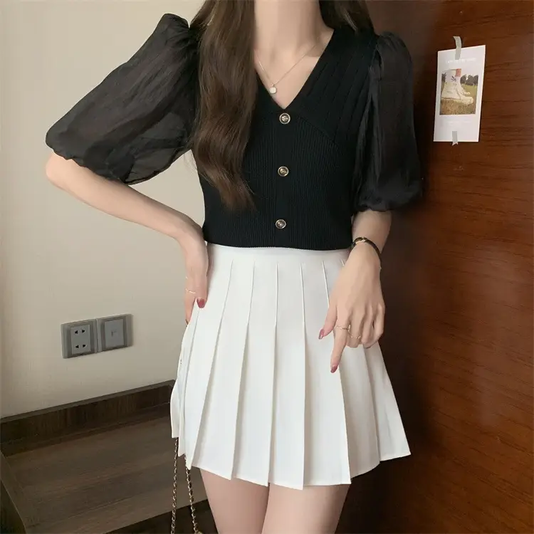 Women French Style V Neck Sweater Top Summer Slimming — feature 8