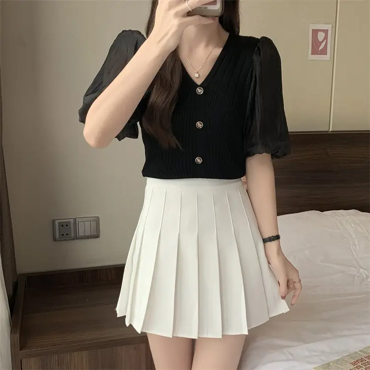 Women French Style V Neck Sweater Top Summer Slimming — feature 9