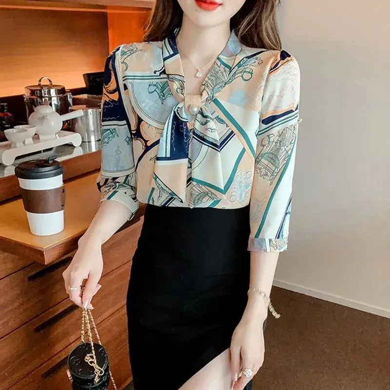 Women Printed Chiffon Shirt Long Sleeve Summer Wear - Image 3