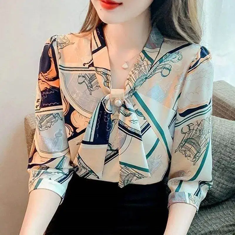Women Printed Chiffon Shirt Long Sleeve Summer Wear - Image 5
