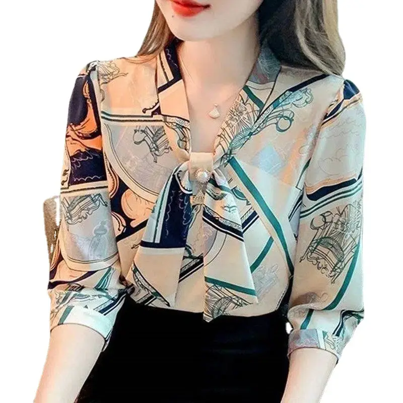 Women Printed Chiffon Shirt Long Sleeve Summer Wear - Image 6