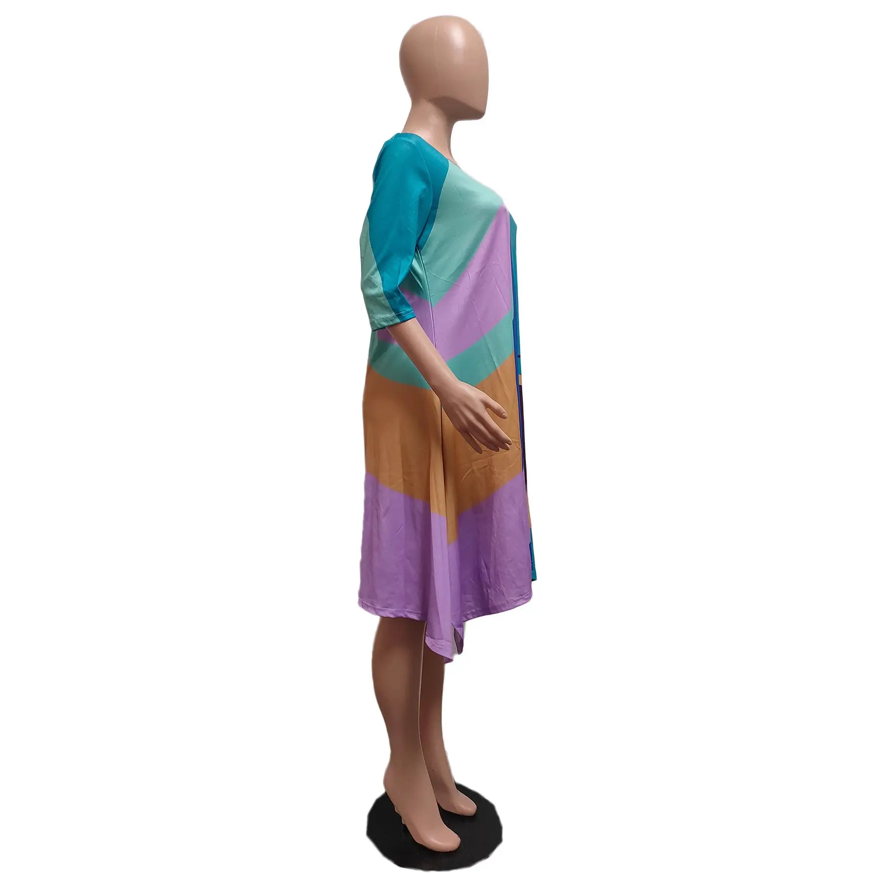 Double-Sided Printed Dress Loose Fit Teal Purple Brown - Image 5