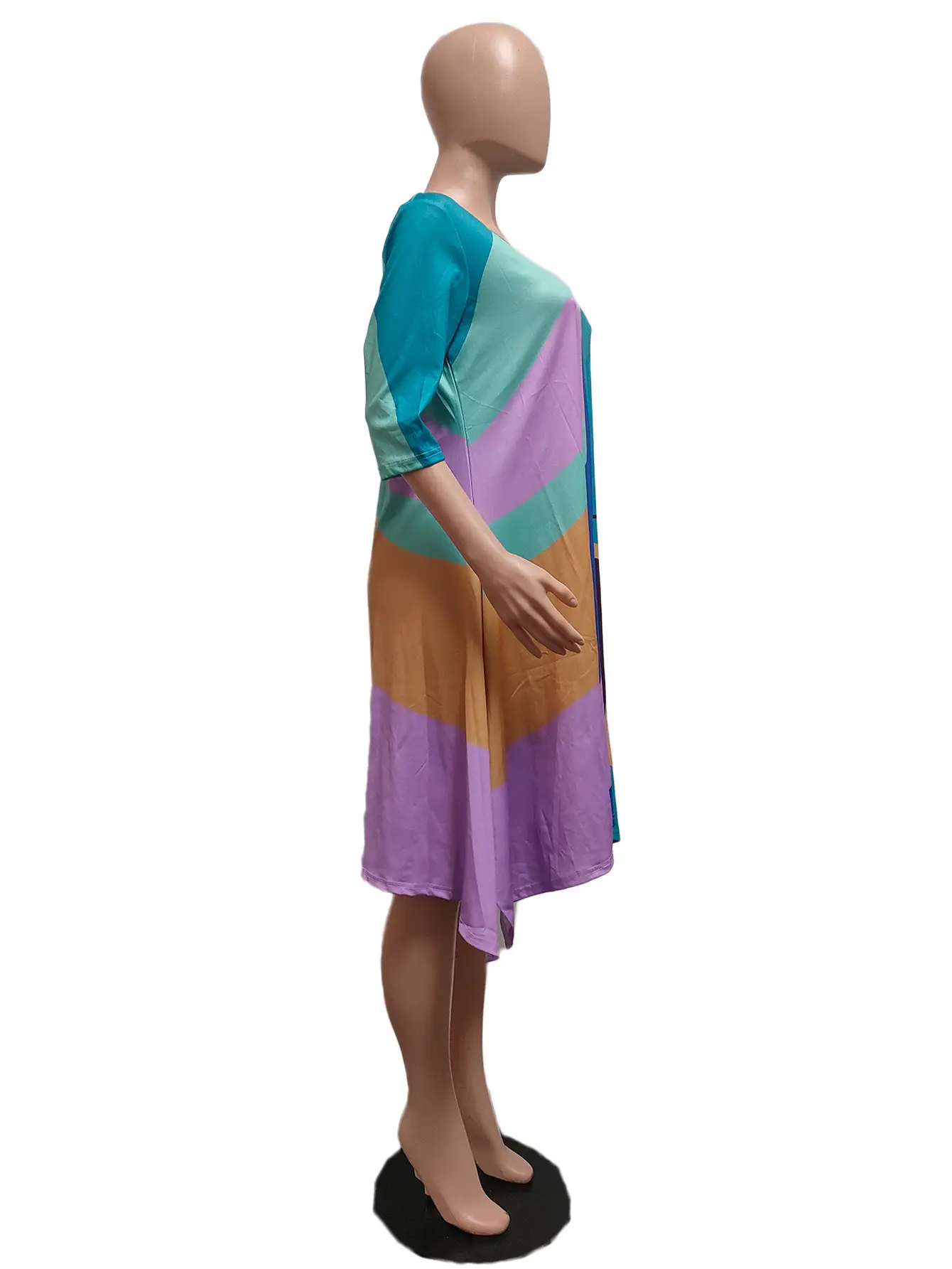 Double-Sided Printed Dress Loose Fit Teal Purple Brown — feature 3