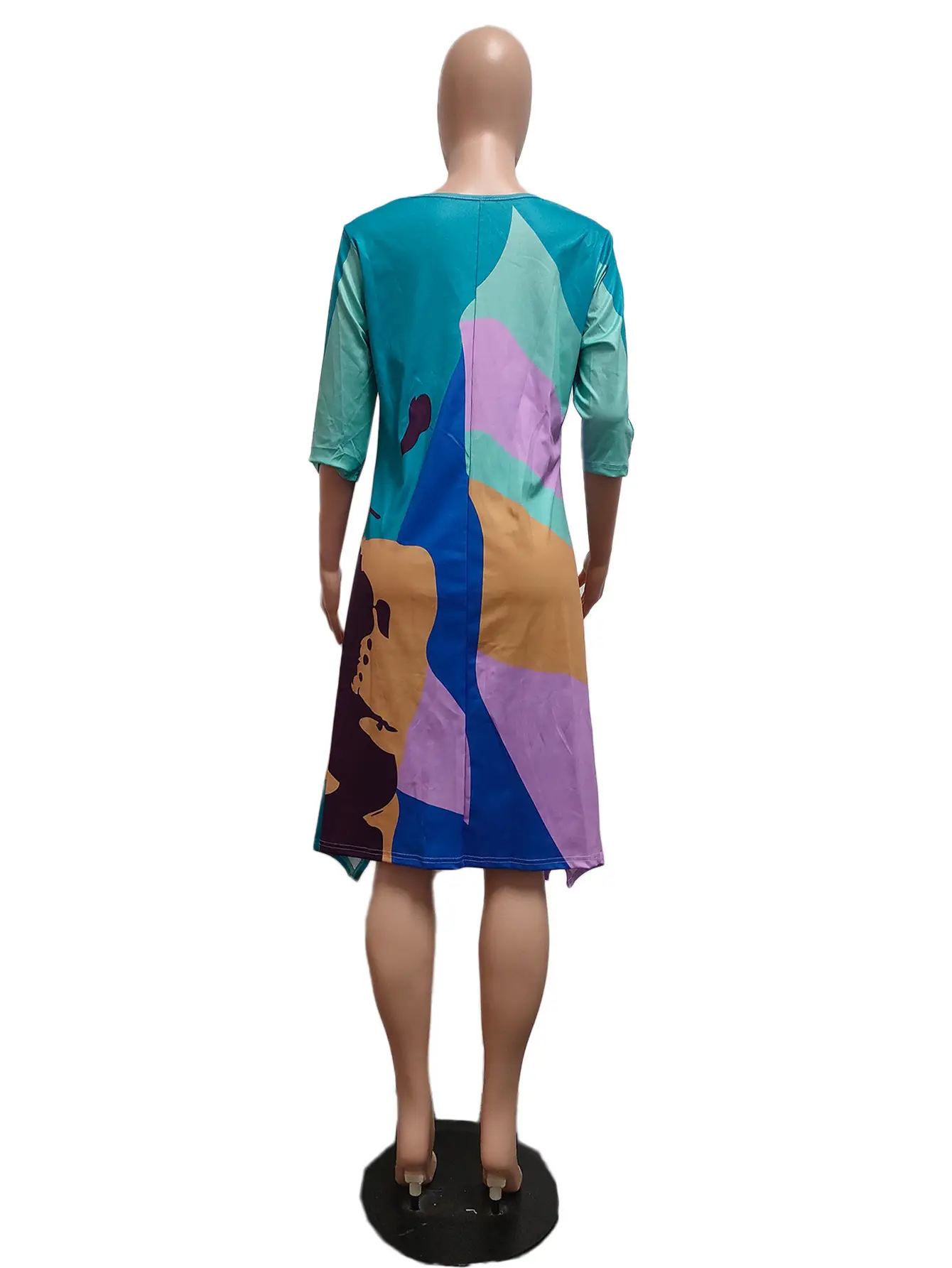 Double-Sided Printed Dress Loose Fit Teal Purple Brown — feature 4