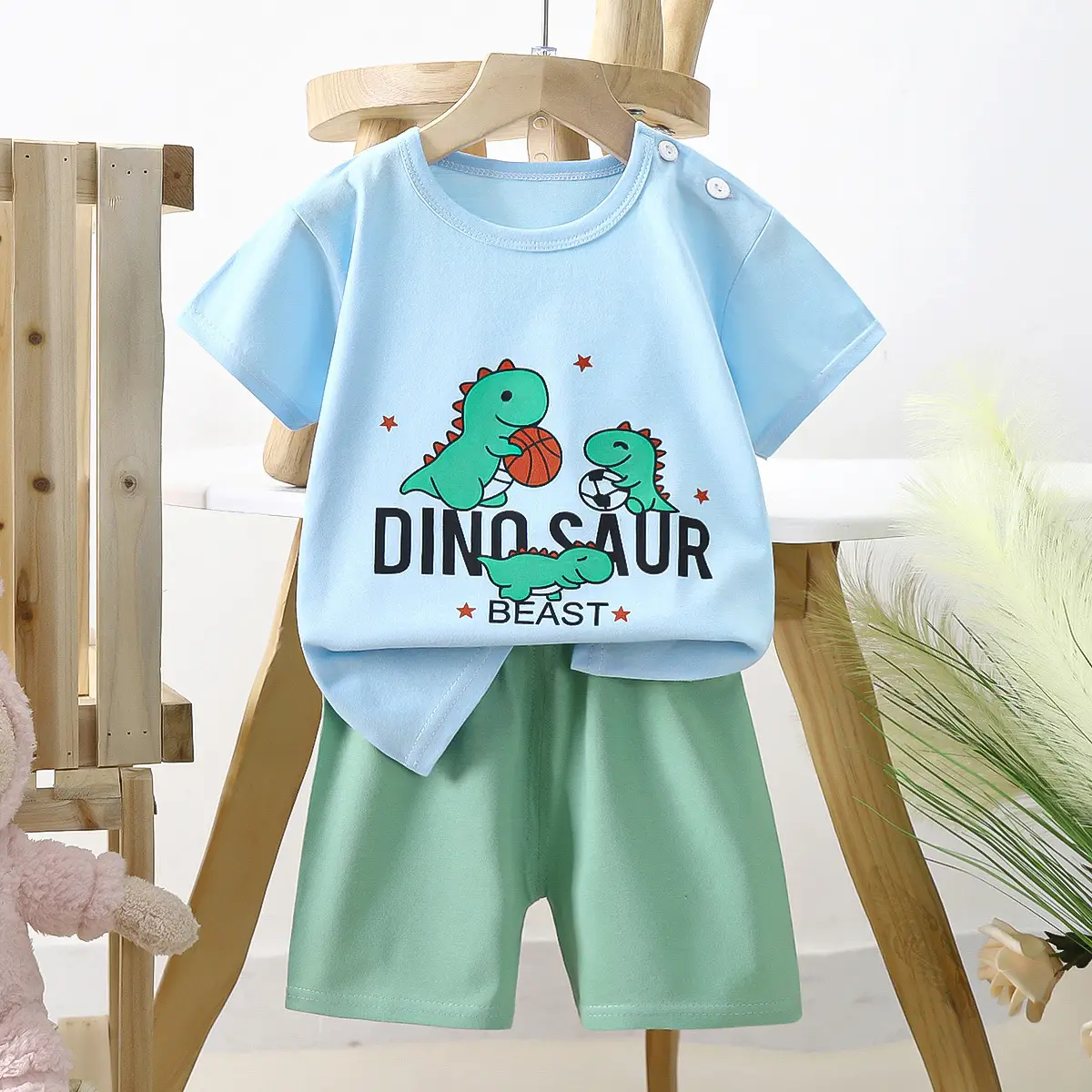Dinosaur T-Shirt & Shorts Set for Boys Summer Cotton — feature 13