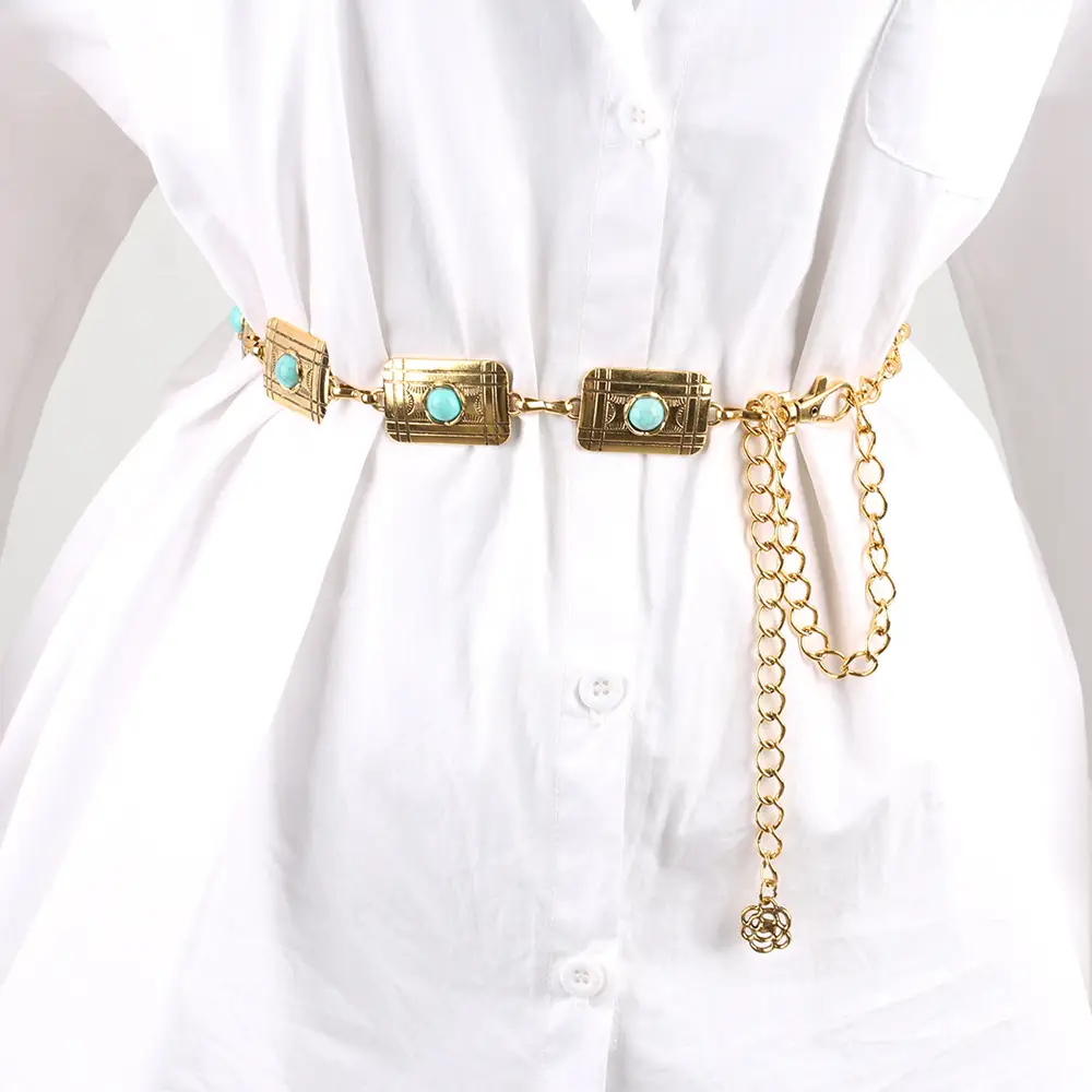 Turquoise Emerald Waist Chains for Women Gold Plated — feature 10