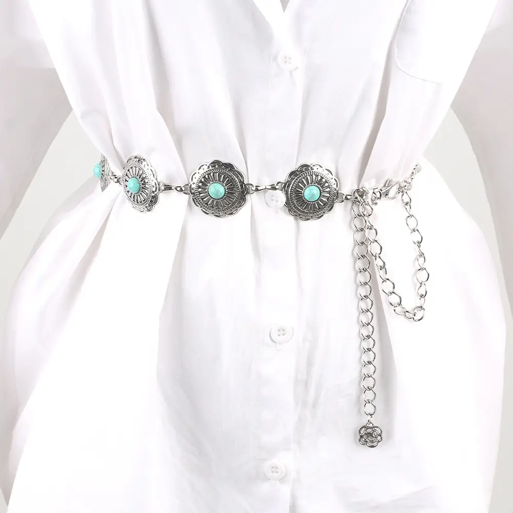 Turquoise Emerald Waist Chains for Women Gold Plated — feature 11
