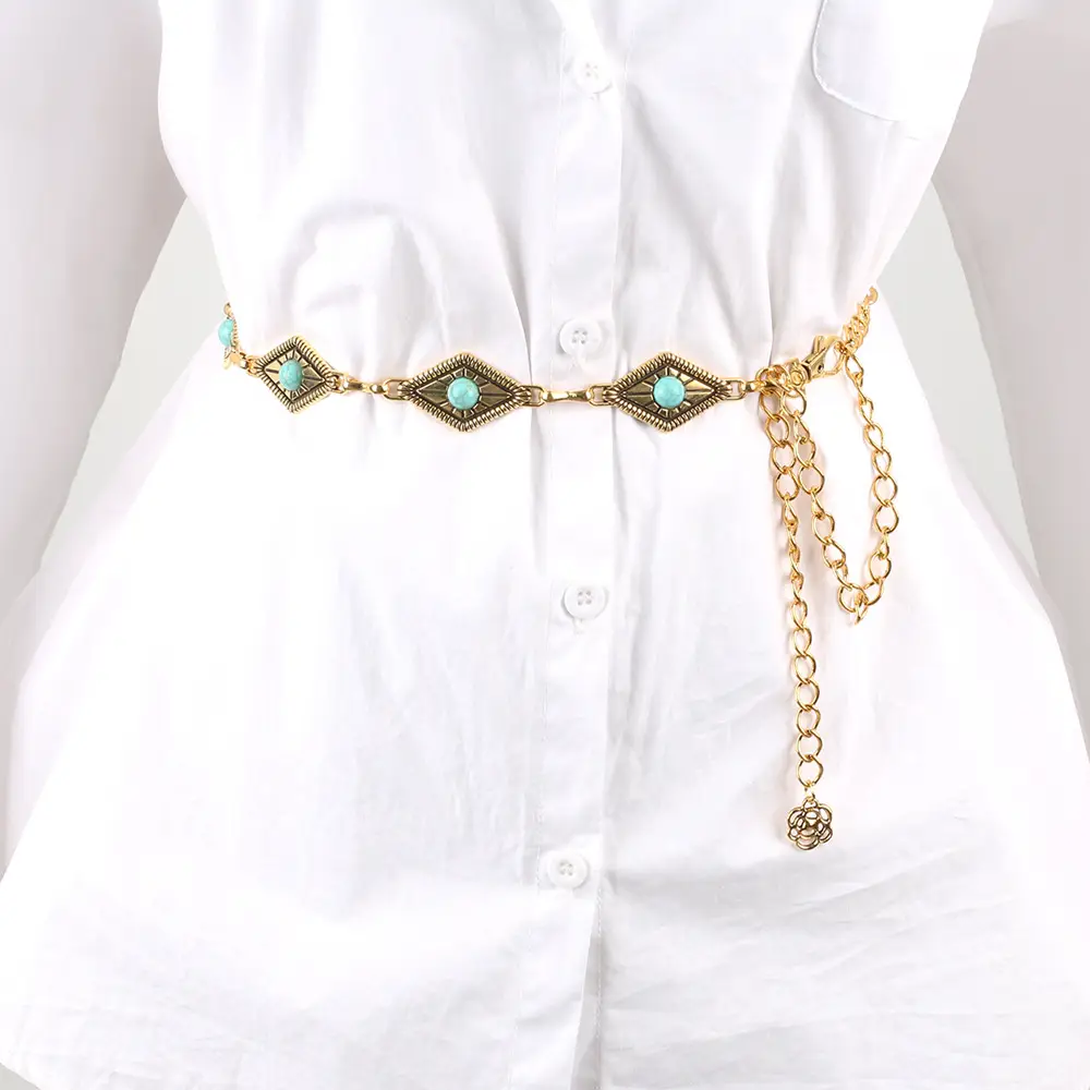 Turquoise Emerald Waist Chains for Women Gold Plated — feature 12