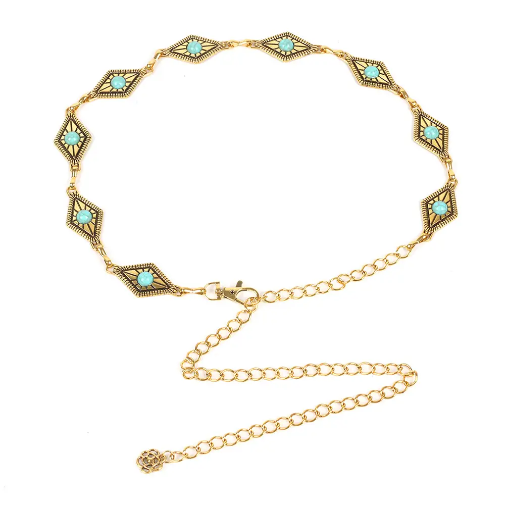 Turquoise Emerald Waist Chains for Women Gold Plated — feature 14