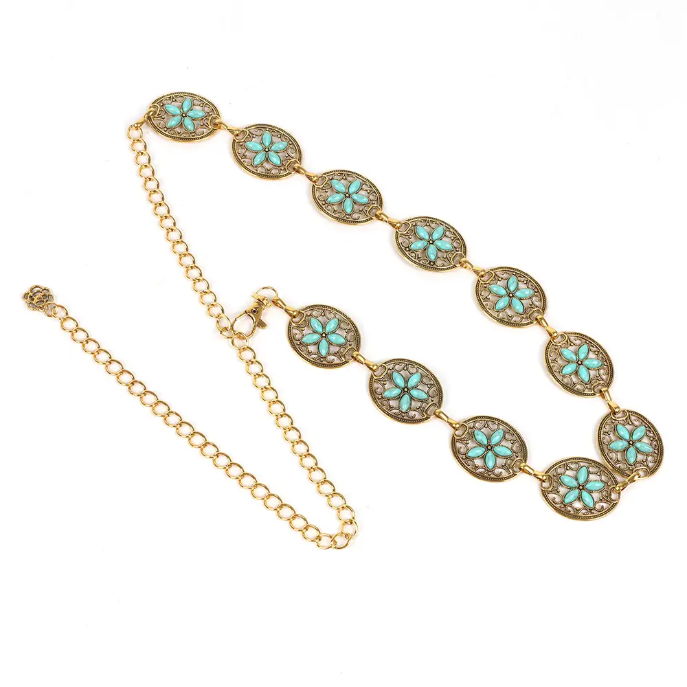 Turquoise Emerald Waist Chains for Women Gold Plated — feature 6