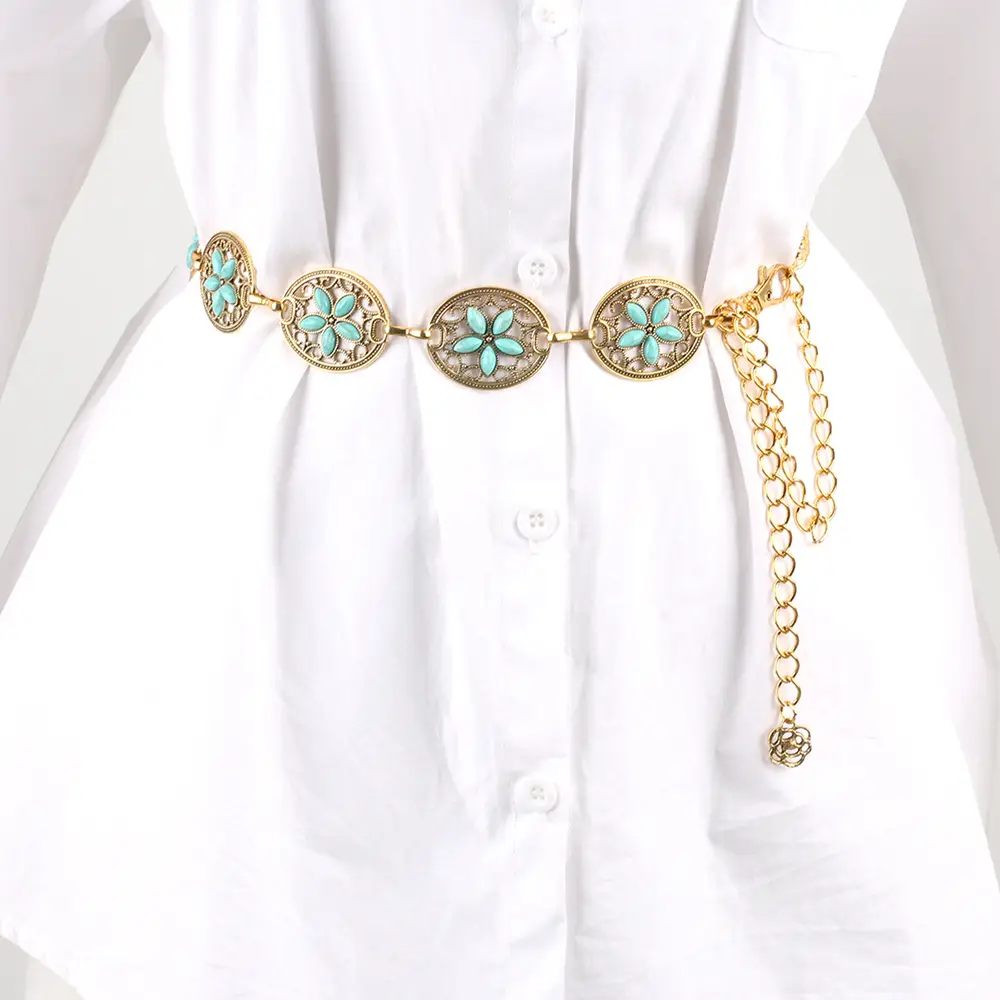 Turquoise Emerald Waist Chains for Women Gold Plated — feature 8
