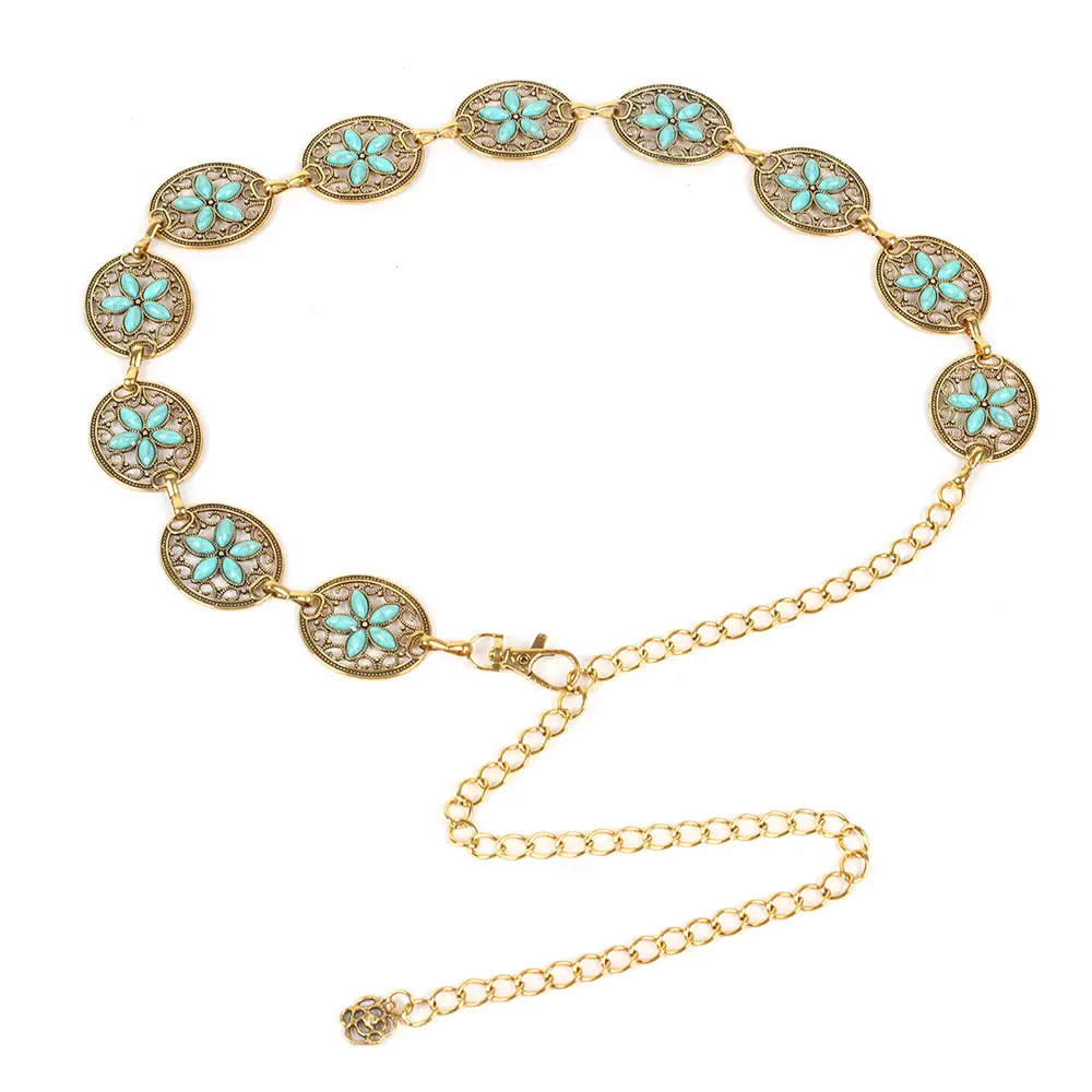 Turquoise Emerald Waist Chains for Women Gold Plated — feature 16